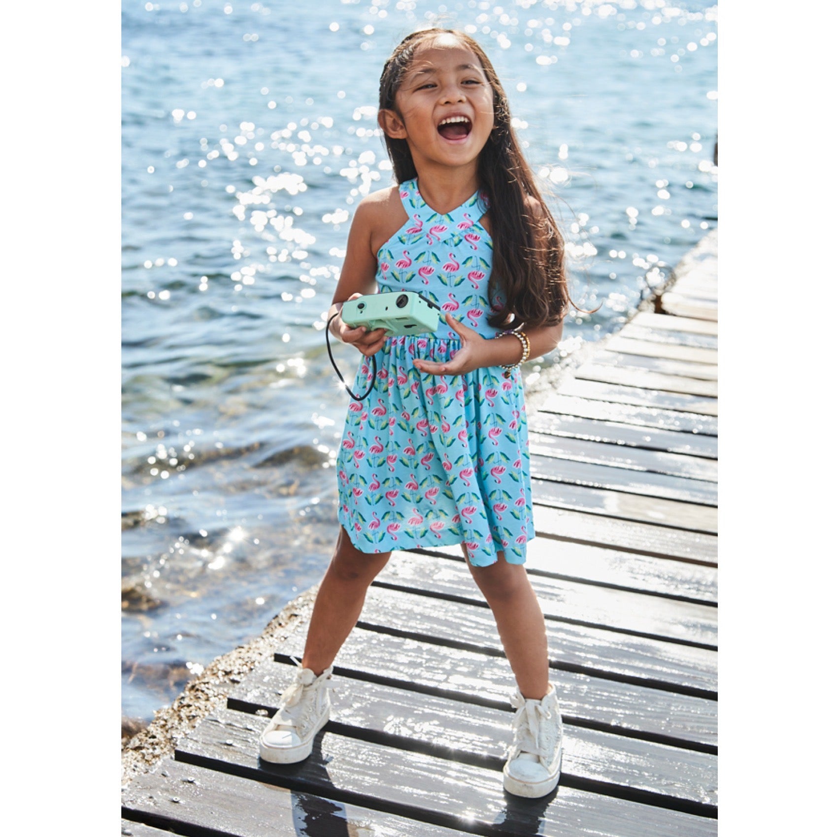 Mayoral Girls Dress 3938 Aqua Flamingo Clothing 4YRS / Aqua,5YRS / Aqua,6YRS / Aqua,8YRS / Aqua,9YRS / Aqua