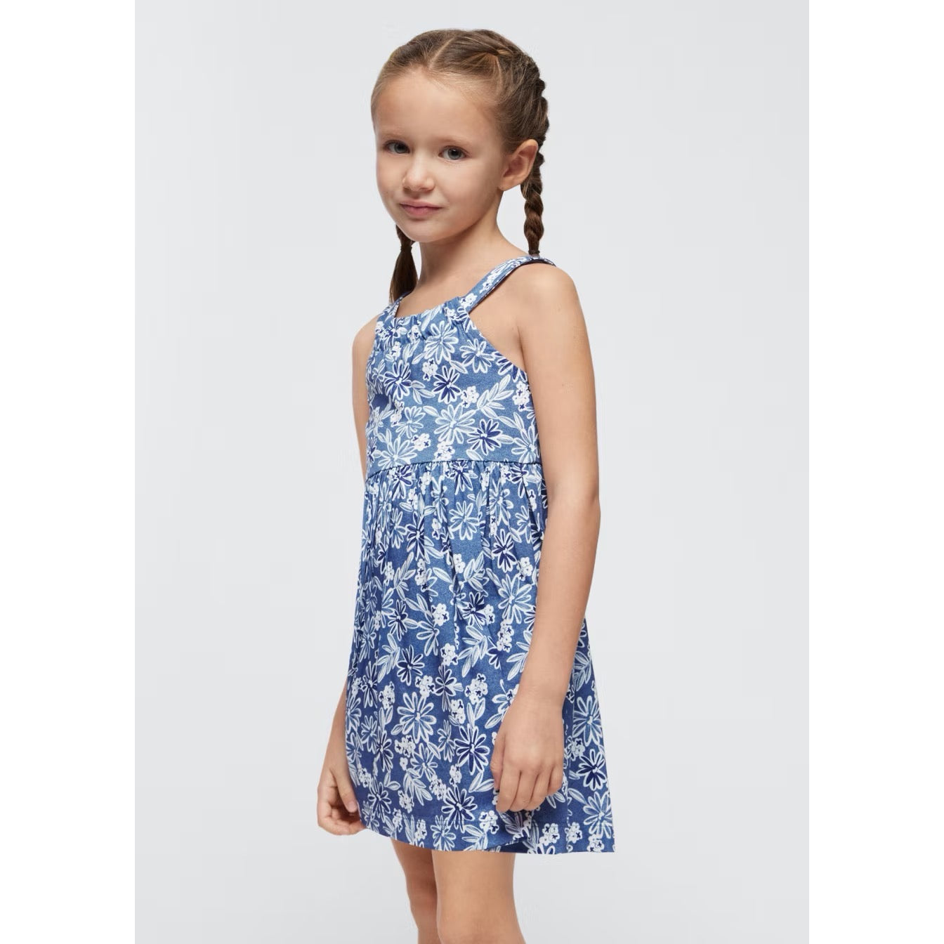 Mayoral Girls Dress 3945 Indigo Printed Clothing 4YRS / Indigo,5YRS / Indigo,6YRS / Indigo,7YRS / Indigo,8YRS / Indigo,9YRS / Indigo