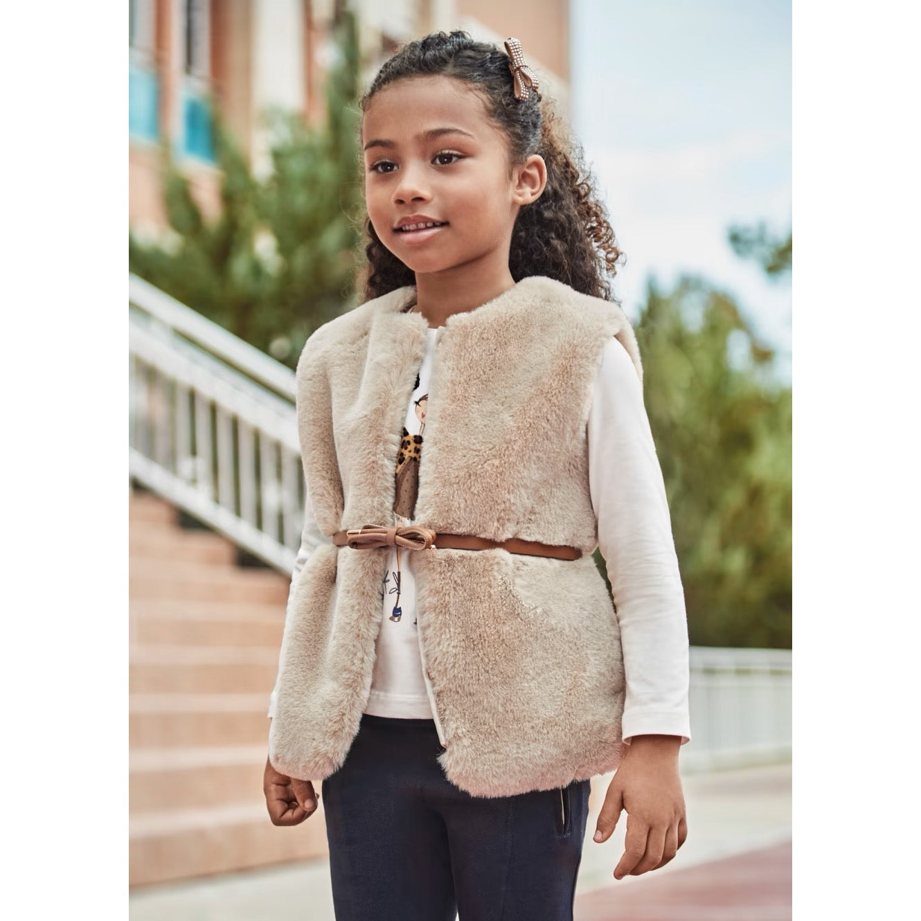 Mayoral Girls Fur Gilet 4315 Beige Clothing 4YRS / Beige,5YRS / Beige,6YRS / Beige,7YRS / Beige,8YRS / Beige,9YRS / Beige