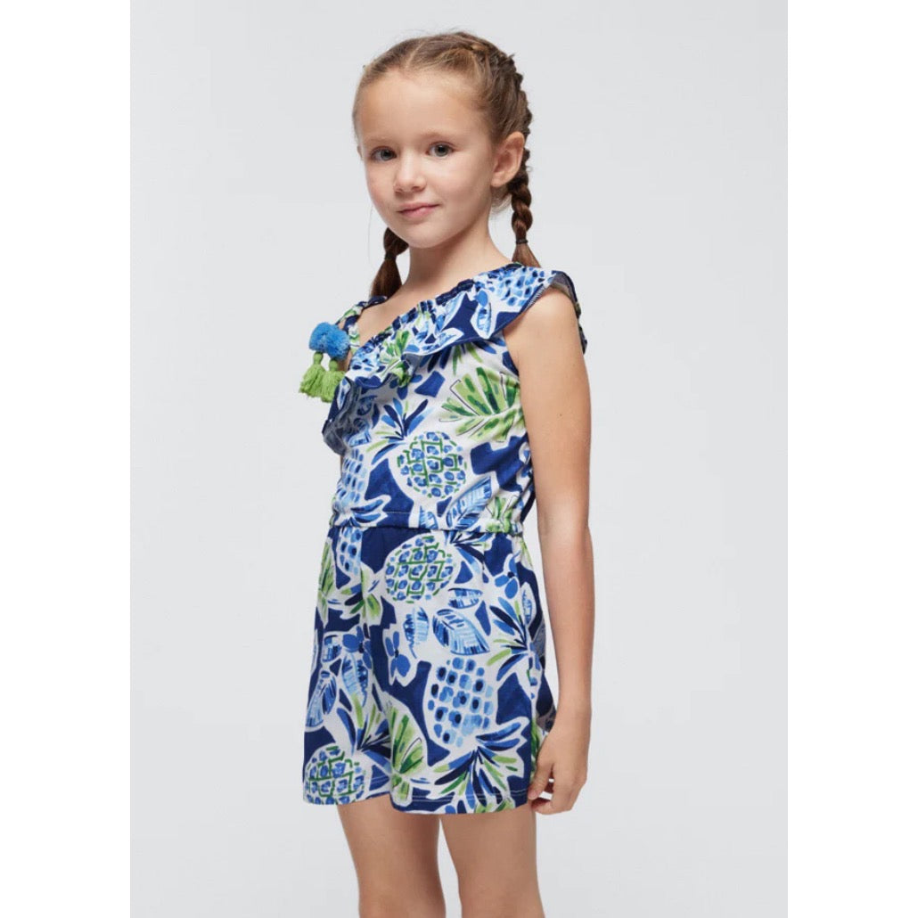 Mayoral Girls Playsuit 3864 Indigo Pineapple Clothing 4YRS / Indigo,5YRS / Indigo,6YRS / Indigo,7YRS / Indigo,8YRS / Indigo,9YRS / Indigo