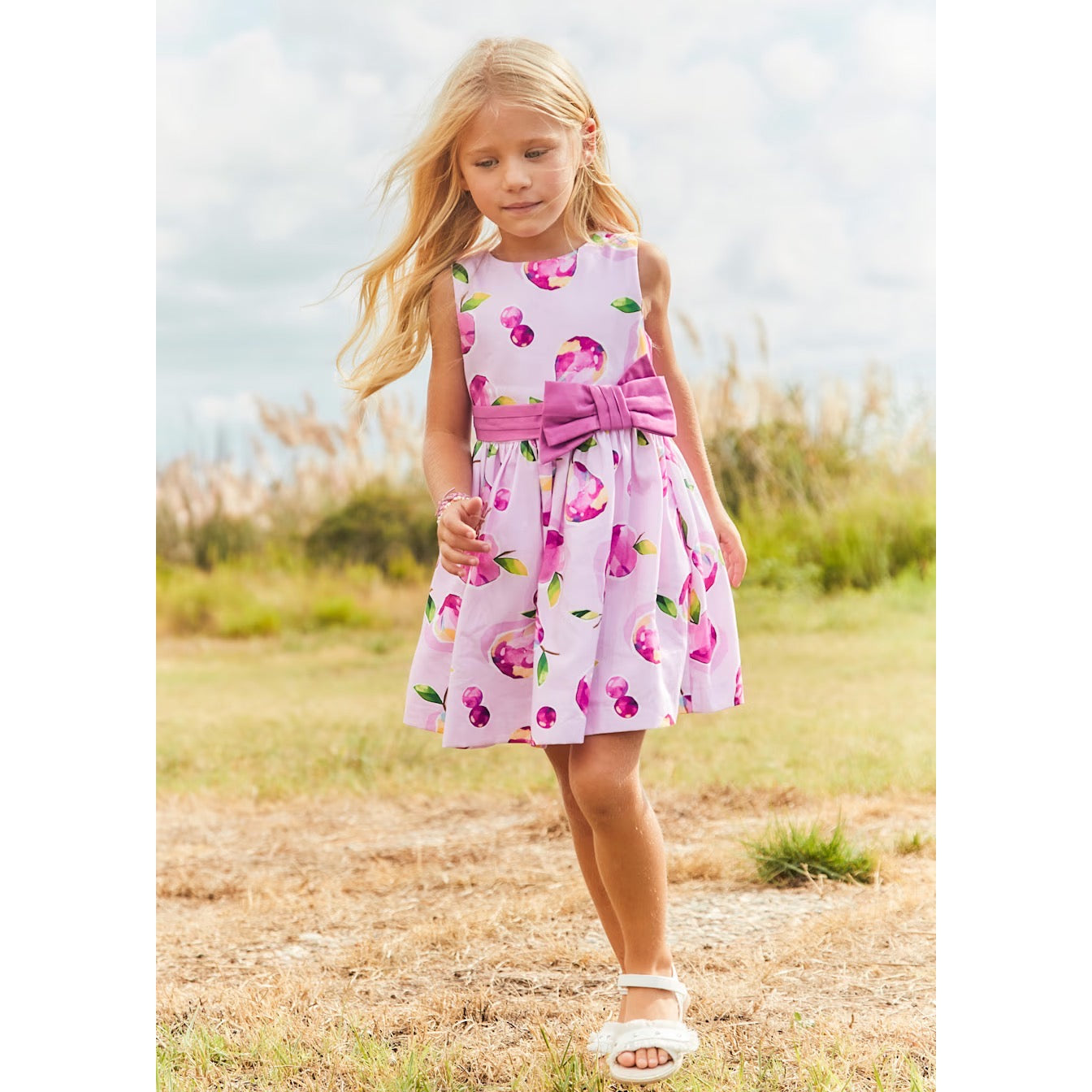 Mayoral Girls Printed Dress 3917 Mauve Fruit Clothing 4YRS / Mauve,5YRS / Mauve,6YRS / Mauve,8YRS / Mauve,9YRS / Mauve