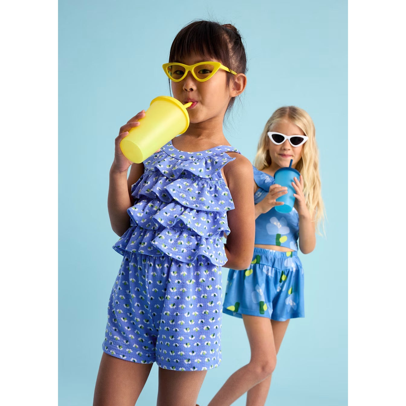 Mayoral Girls Ruffle Playsuit 3876 Clothing 5YRS / Blue,6YRS / Blue,8YRS / Blue,9YRS / Blue