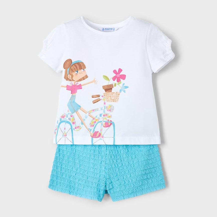 Mayoral Girls Shorts Set 3211 Turquoise Clothing 4YRS / Turquoise,5YRS / Turquoise,6YRS / Turquoise,8YRS / Turquoise,9YRS / Turquoise