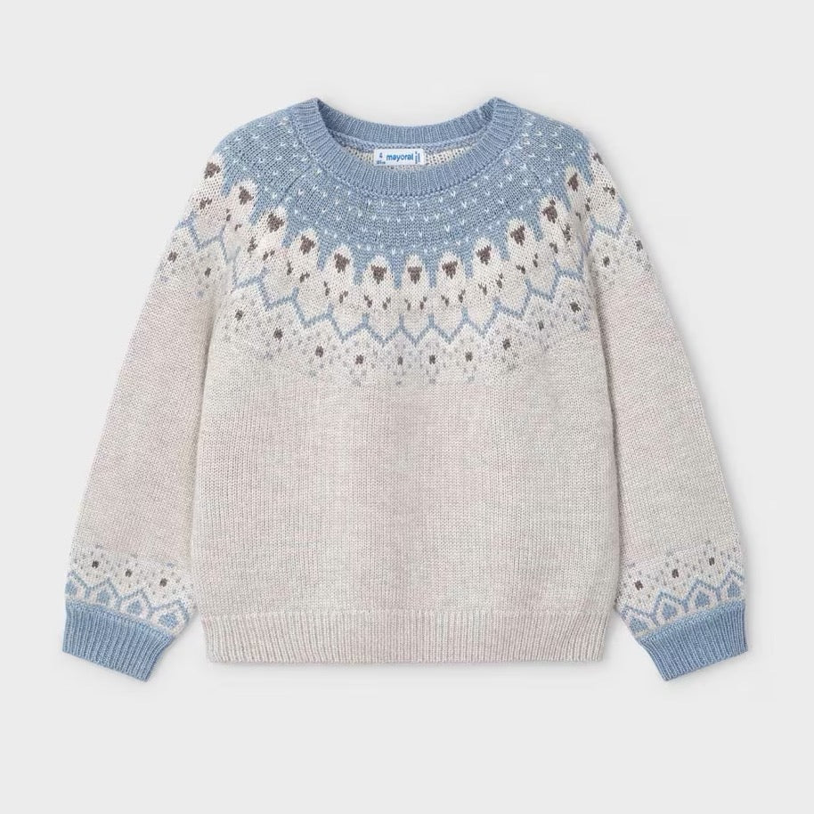 Mayoral Girls Sweater 4358 Natural Sky Blue Clothing 4YRS / Sky Blue,5YRS / Sky Blue,6YRS / Sky Blue,7YRS / Sky Blue,8YRS / Sky Blue,9YRS / Sky Blue