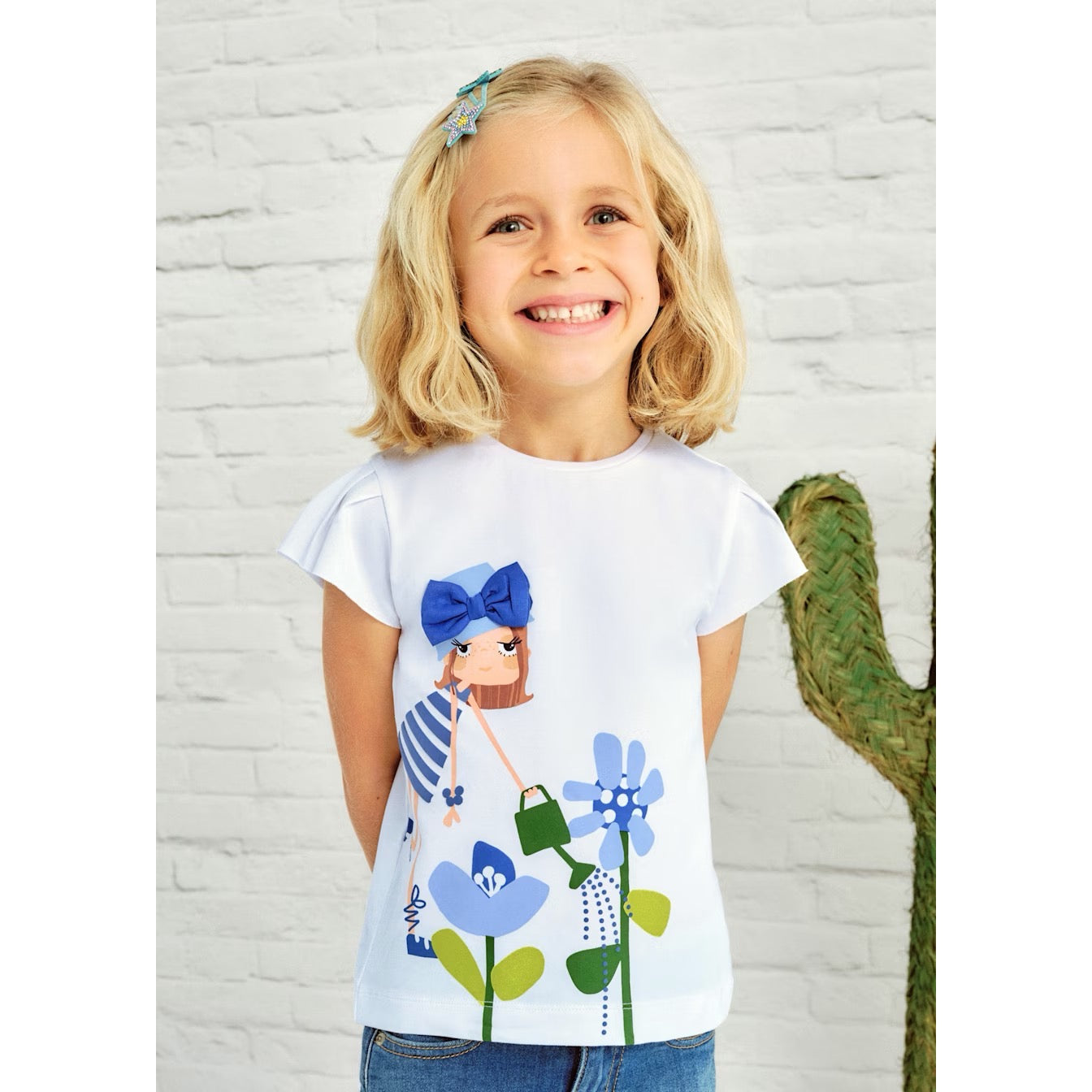 Mayoral Girls T-Shirt 3015 Watering Flowers Clothing 4YRS / White,5YRS / White,6YRS / White,8YRS / White