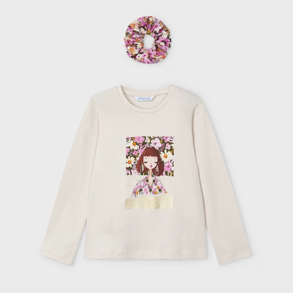 Mayoral Girls T-Shirt And Scrunchie Set 4069 Natural Pink Clothing 4YRS / Natural,5YRS / Natural,6YRS / Natural,7YRS / Natural,8YRS / Natural,9YRS / Natural
