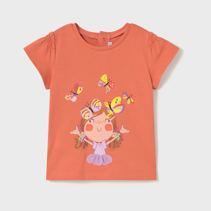 Mayoral Infant Girls T-Shirt 1049 Orange Clothing 6M / Orange,12M / Orange,18M / Orange,24M / Orange,3YRS / Orange,4YRS / Orange