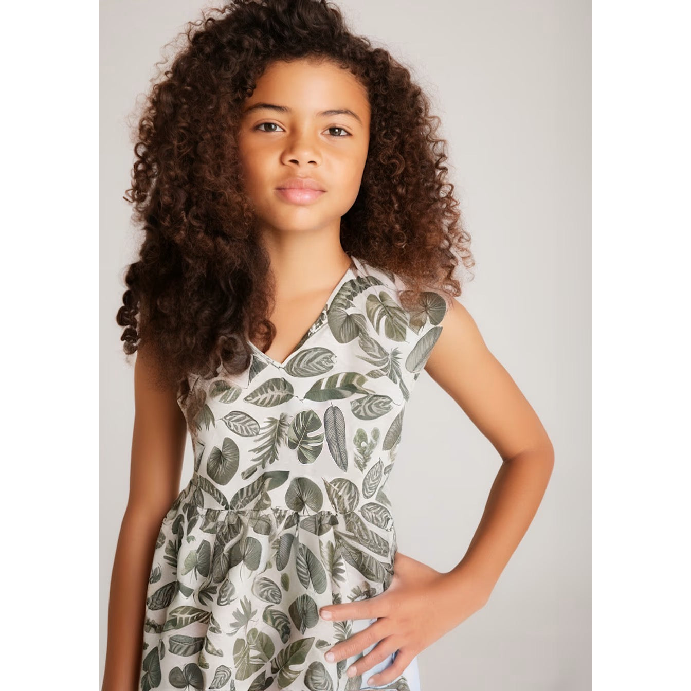 Mayoral Older Girls Dress 6991 Khaki Leaf Clothing 10YRS / Khaki,12YRS / Khaki,14YRS / Khaki