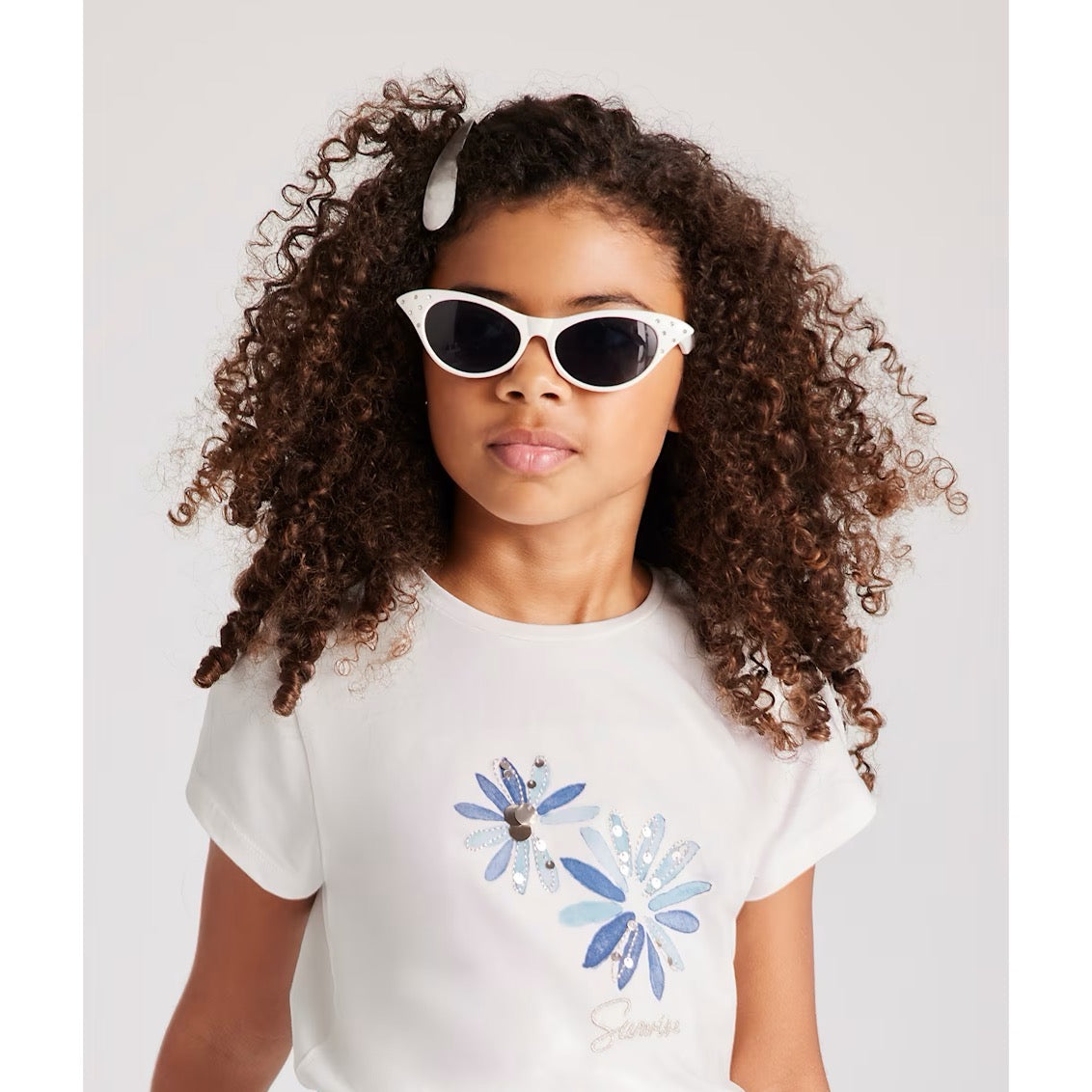 Mayoral Older Girls T-Shirt 6020 Blue Flower Clothing 10YRS / White,12YRS / White,14YRS / White