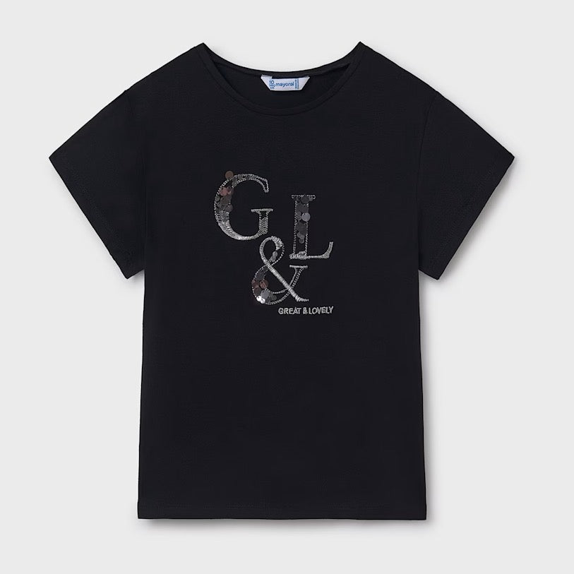 Mayoral Older Girls T-Shirt 854 Black Clothing 10YRS / Black,12YRS / Black,14YRS / Black