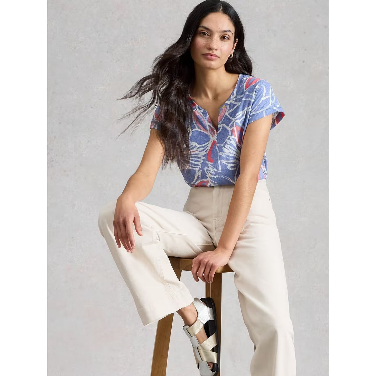 White Stuff Womens Nelly Notch T-Shirt 446179 Teal Blue Print Clothing UK8 / Multi,UK10 / Multi,UK12 / Multi,UK14 / Multi,UK16 / Multi,UK18 / Multi