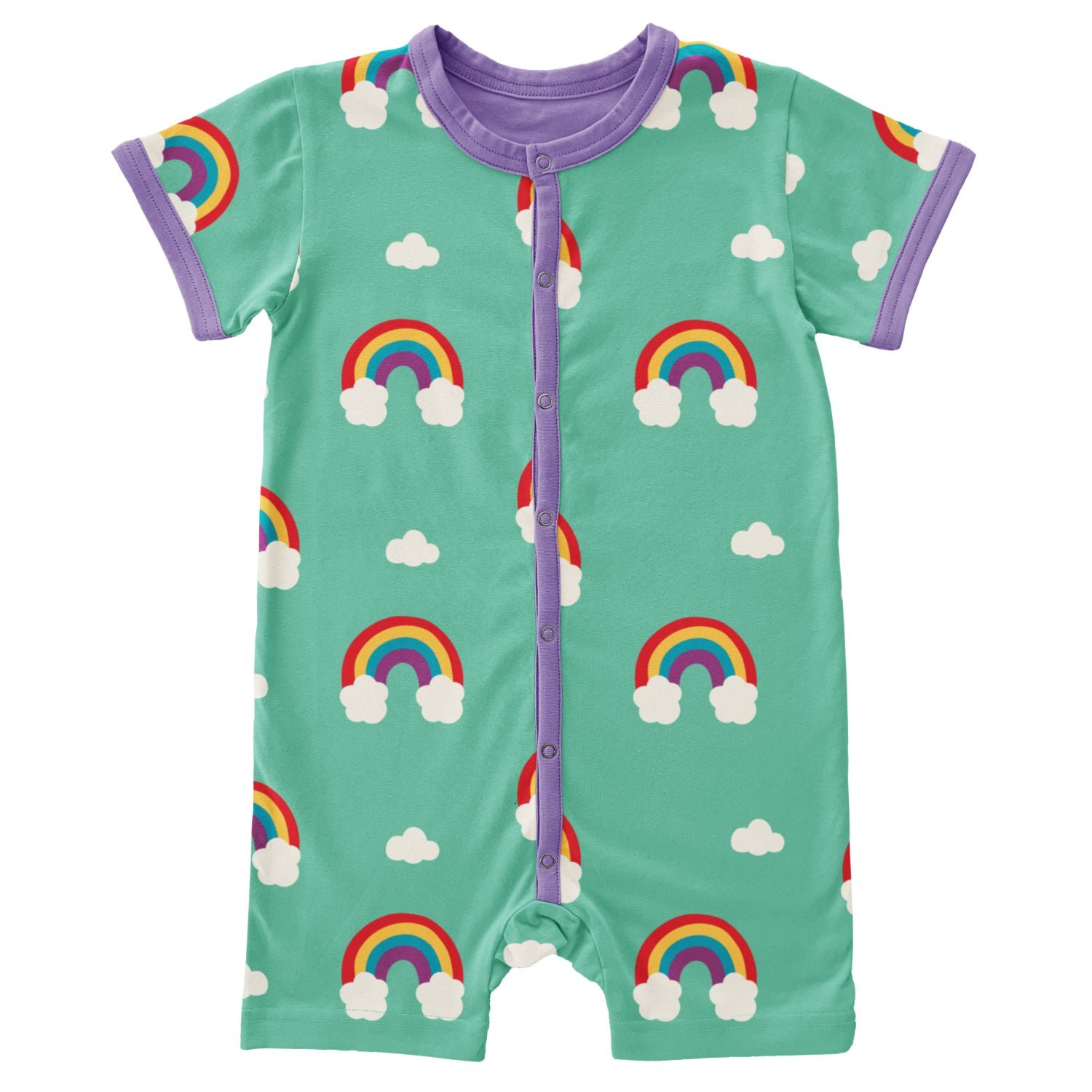 Maxomorra Rainbow Short Rompersuit Ss25 Clothing 0-3M / Green,3-6M / Green,9-12M / Green,18-24M / Green