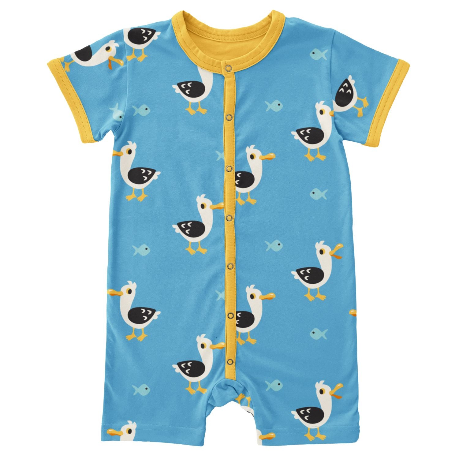 Maxomorra Seagull Rompersuit Ss25 Clothing 0-3M / Blue,3-6M / Blue,9-12M / Blue,18-24M / Blue