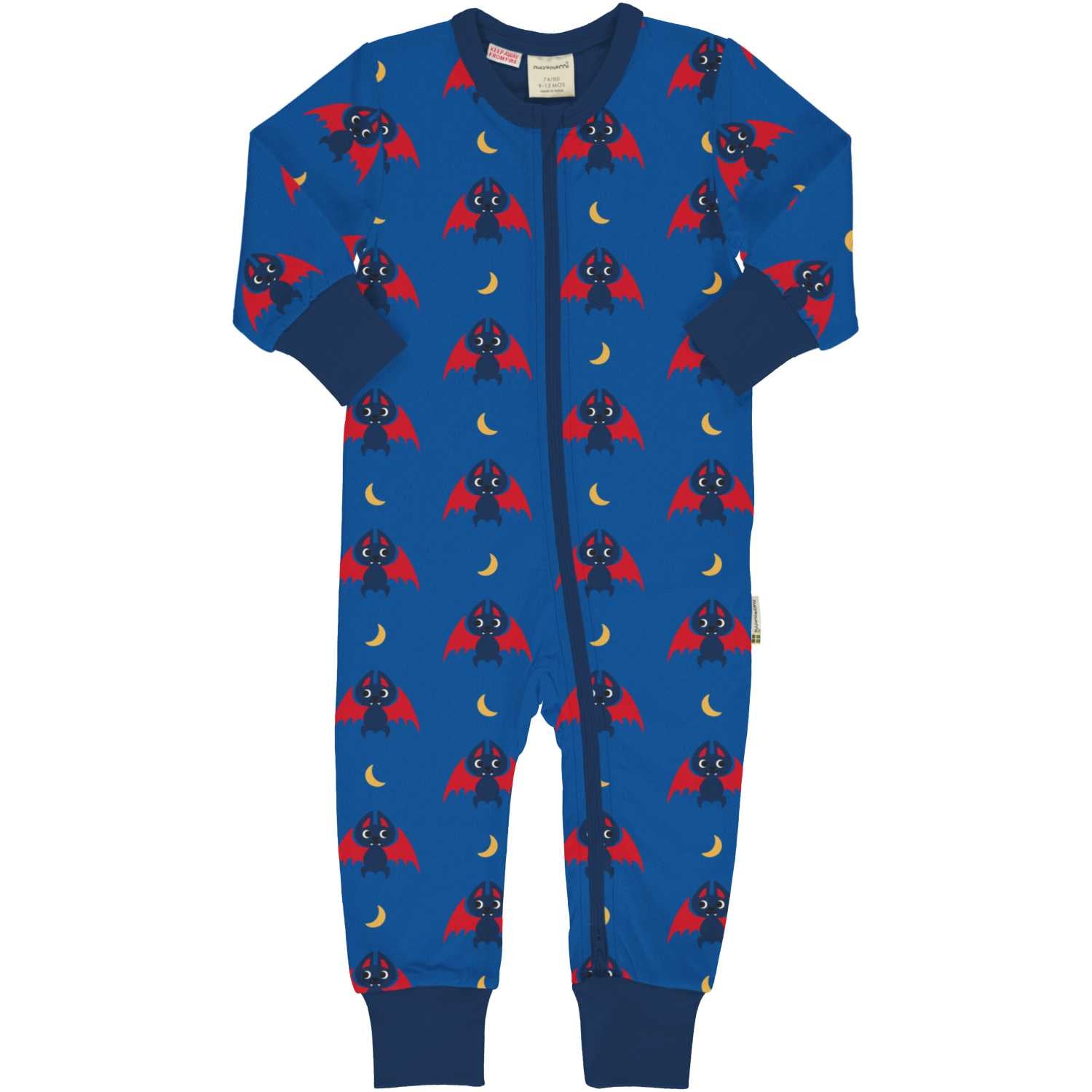 Maxomorra Bat Ls Rompersuit Aw24 Clothing 0-3M / Blue,3-6M / Blue,9-12M / Blue,18-24M / Blue