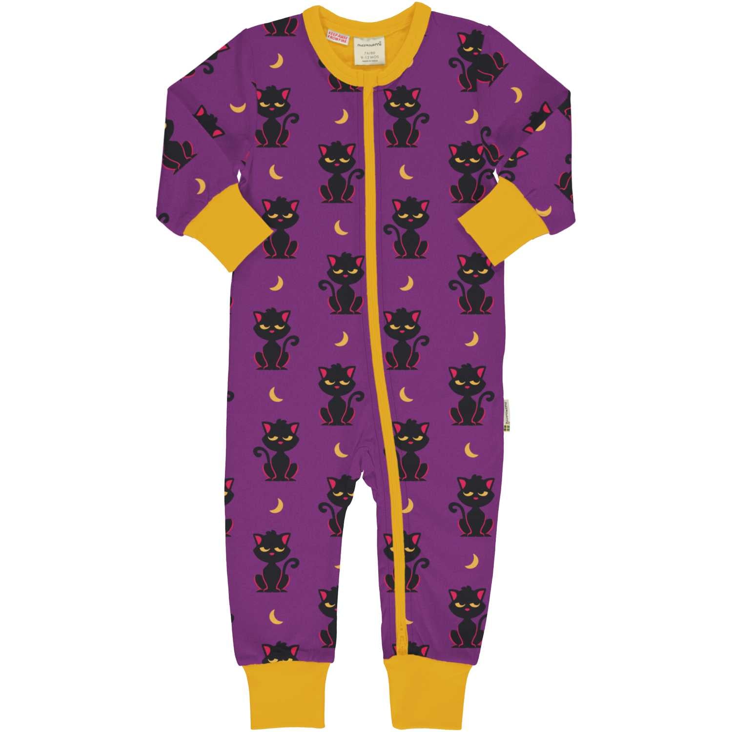 Maxomorra Cat Ls Rompersuit Aw24 Clothing 0-3M / Purple,3-6M / Purple,9-12M / Purple,18-24M / Purple