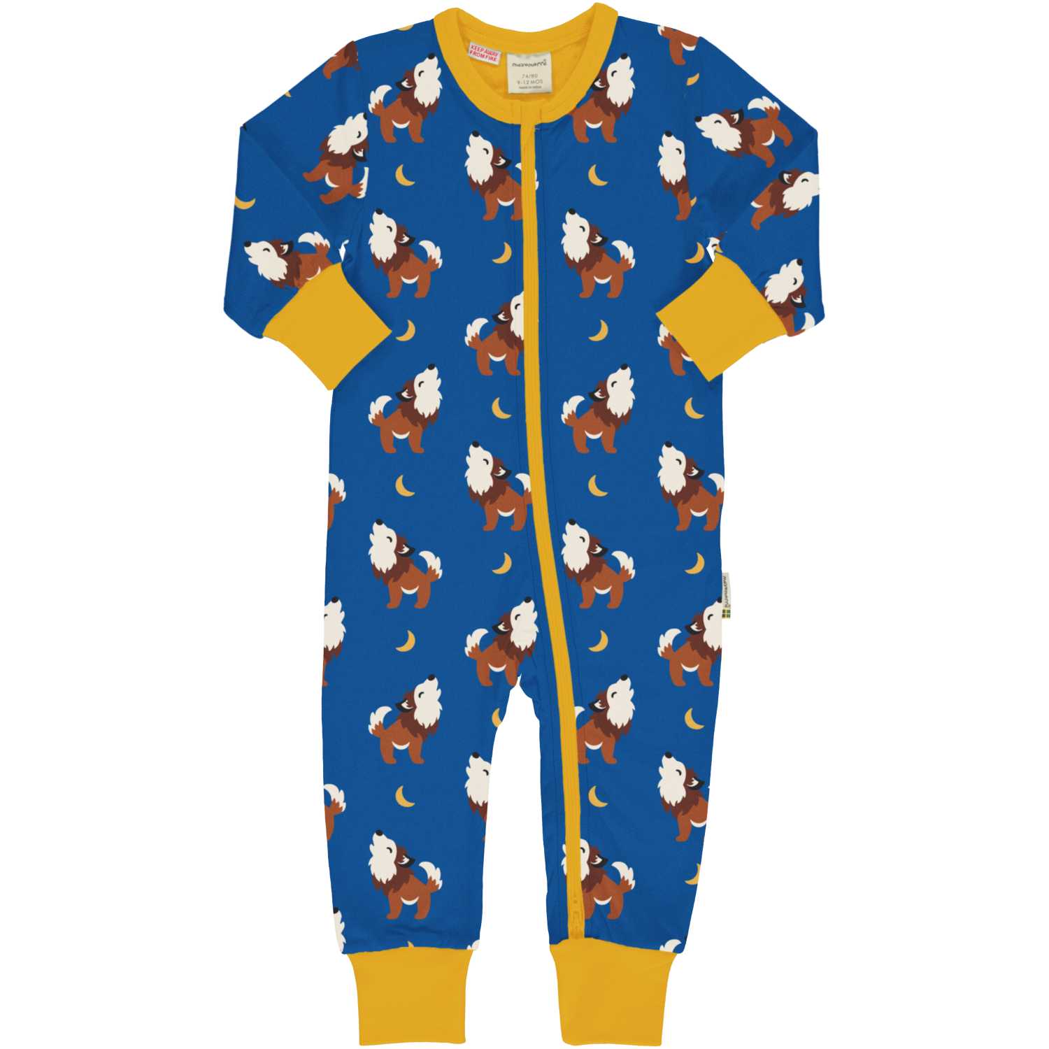 Maxomorra Wolf Ls Rompersuit Aw24 Blue Clothing 0-3M / Blue,3-6M / Blue,9-12M / Blue,18-24M / Blue