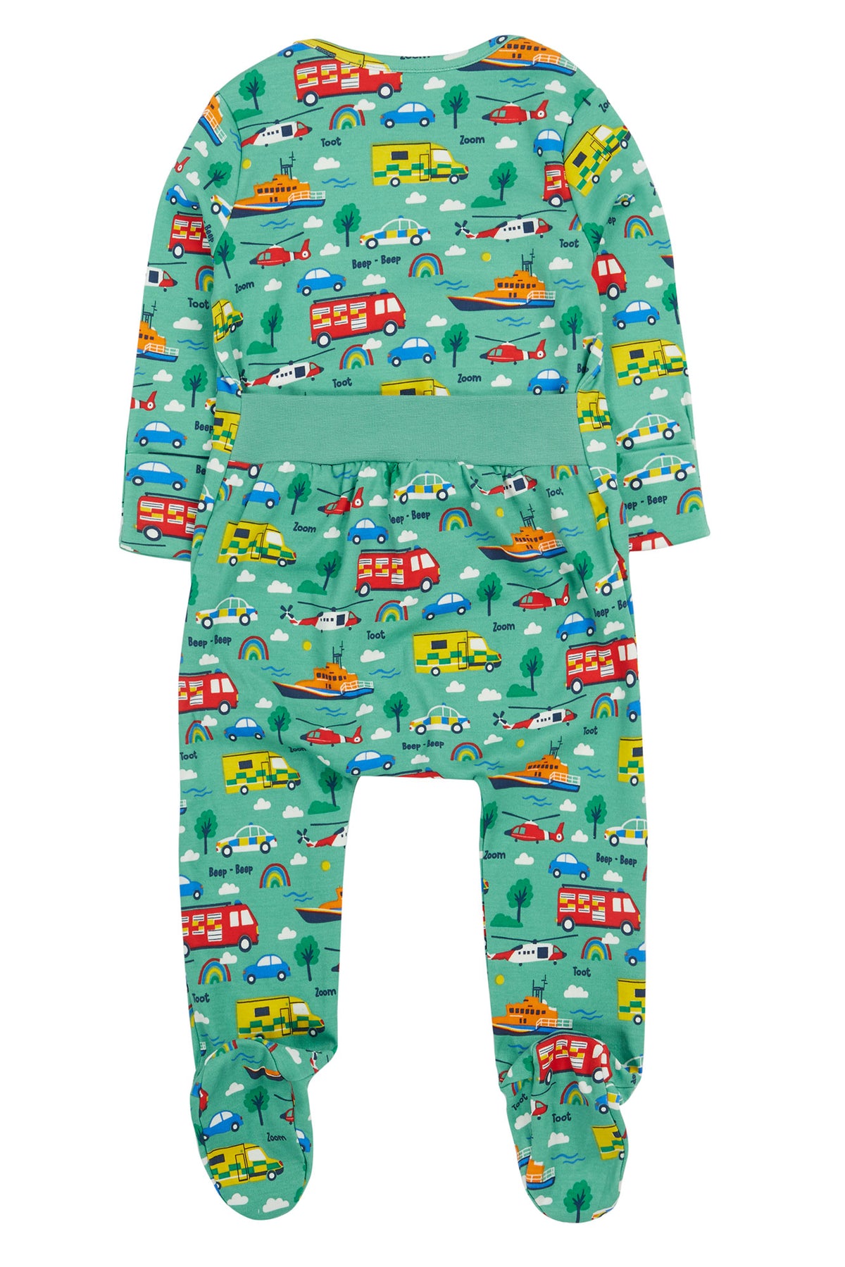 Frugi Easy Dressing Babygrow To The Rescue Clothing 0-3M / Green,3-6M / Green,6-9M / Green