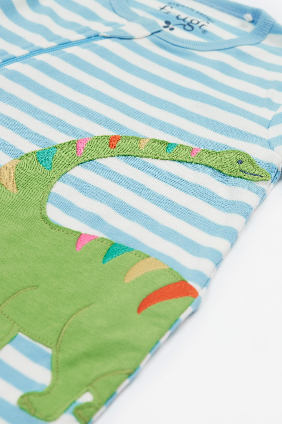 Frugi Zelah Kimono Zip Romper Stripe Dino Clothing 0-3M / Blue