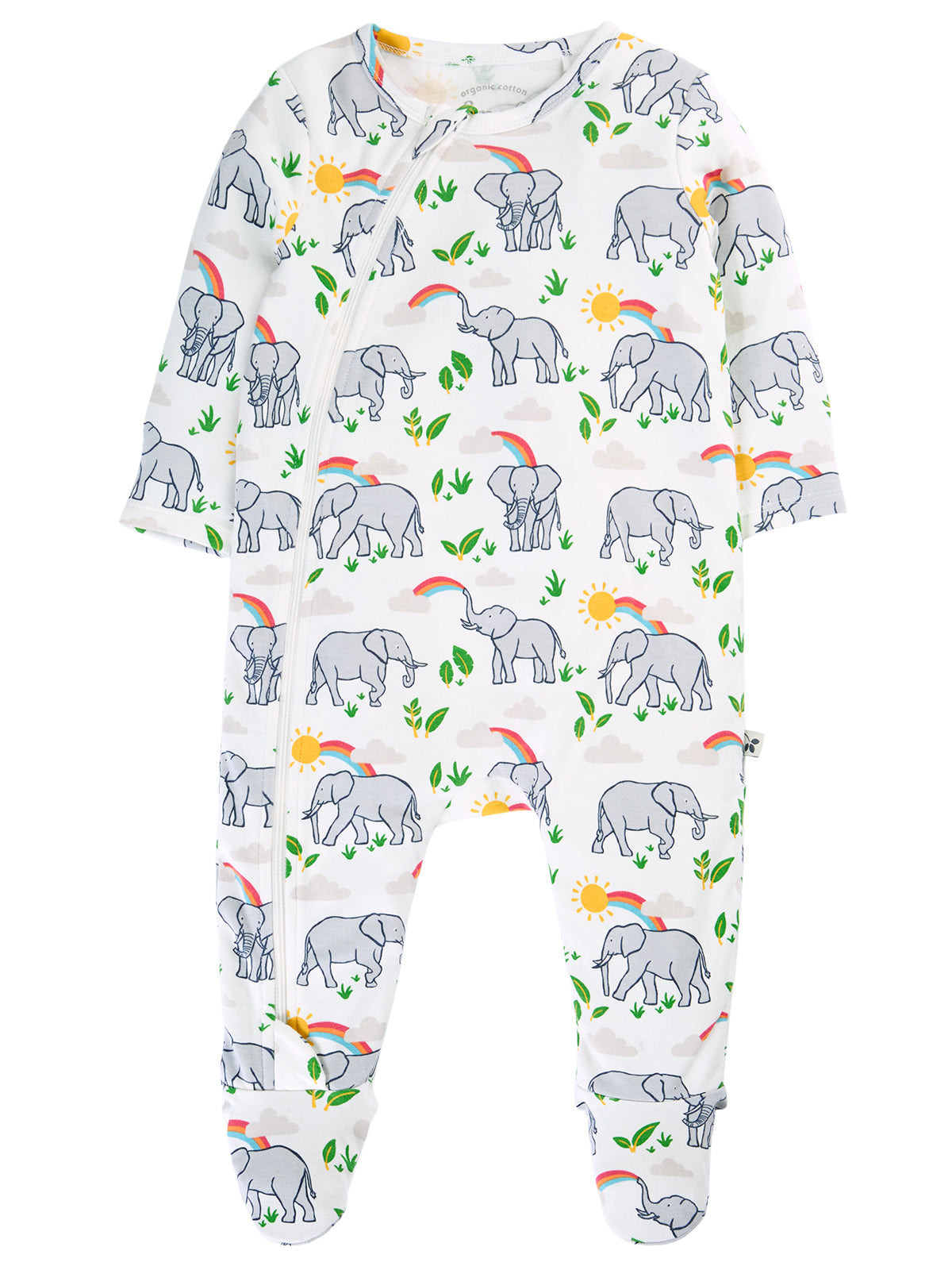 Frugi Kimono Zip Sleepsuit 500100S6djui Elephants Clothing NEWBORN / White,0-3M / White,3-6M / White,6-9M / White