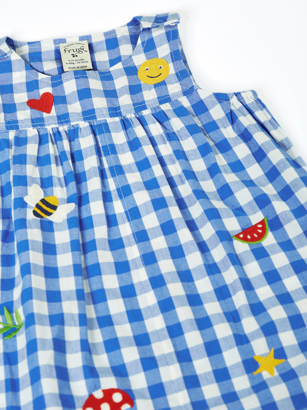 Frugi Infant Summer Short Dungarees 502020S6cghh Gingham Clothing 3-6M / Blue,6-9M / Blue,9-12M / Blue,12-18M / Blue