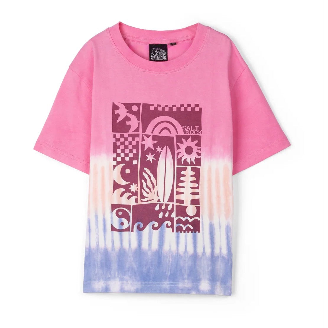 Saltrock Girls Mosaic Over Sized T-Shirt Pink Tie Dye Clothing 9/10YRS / Pink,11/12YRS / Pink,13YRS / Pink