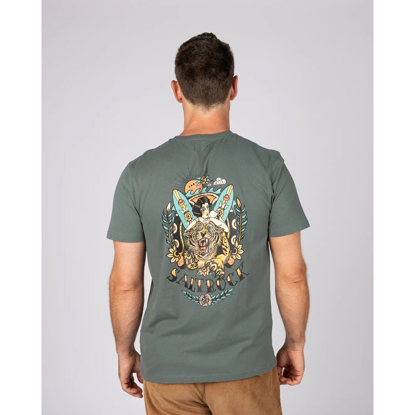 Saltrock Mens Tiger Tattoo T-Shirt Green Clothing S / Green,M / Green,L / Green,XL / Green