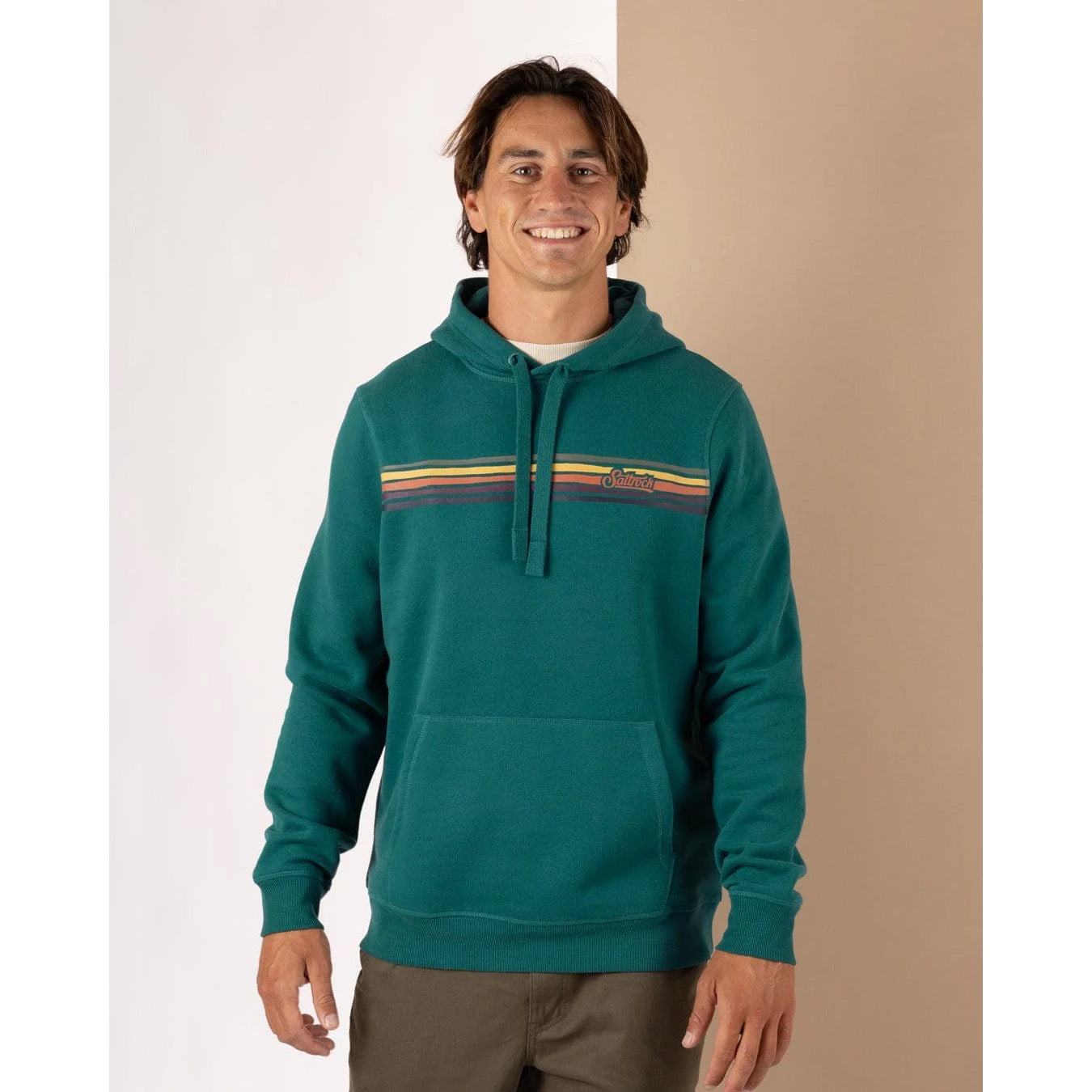 Saltrock Mens Torn Stripe Hoodie Teal