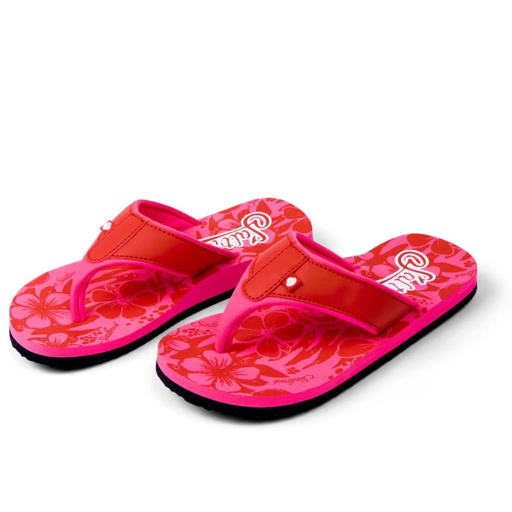 Saltrock Womens Hibiscus Flip Flops Pink Red