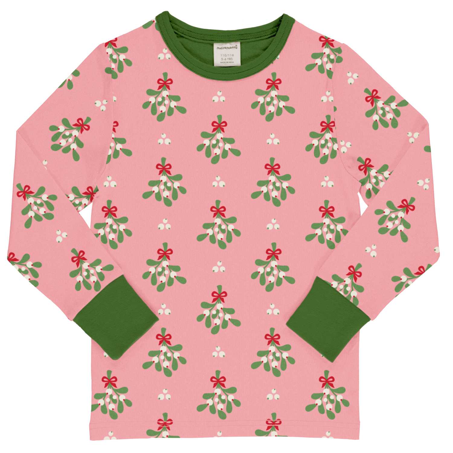 Maxomorra Mistletoe All Over Printed Top Aw24 Clothing 2-3YRS / Pink,3-4YRS / Pink,4-5YRS / Pink,5-6YRS / Pink,7-8YRS / Pink