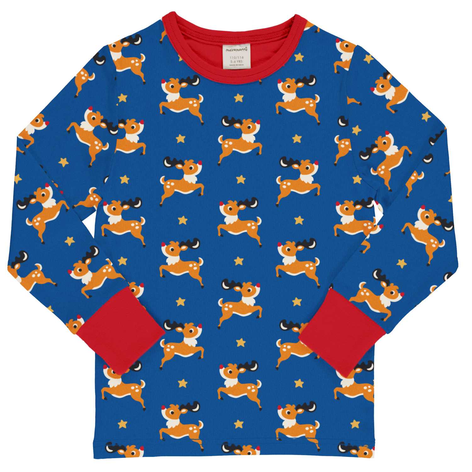 Maxomorra Reindeer All Over Printed Top Aw24 Clothing 2-3YRS / Blue,3-4YRS / Blue,4-5YRS / Blue,5-6YRS / Blue,7-8YRS / Blue