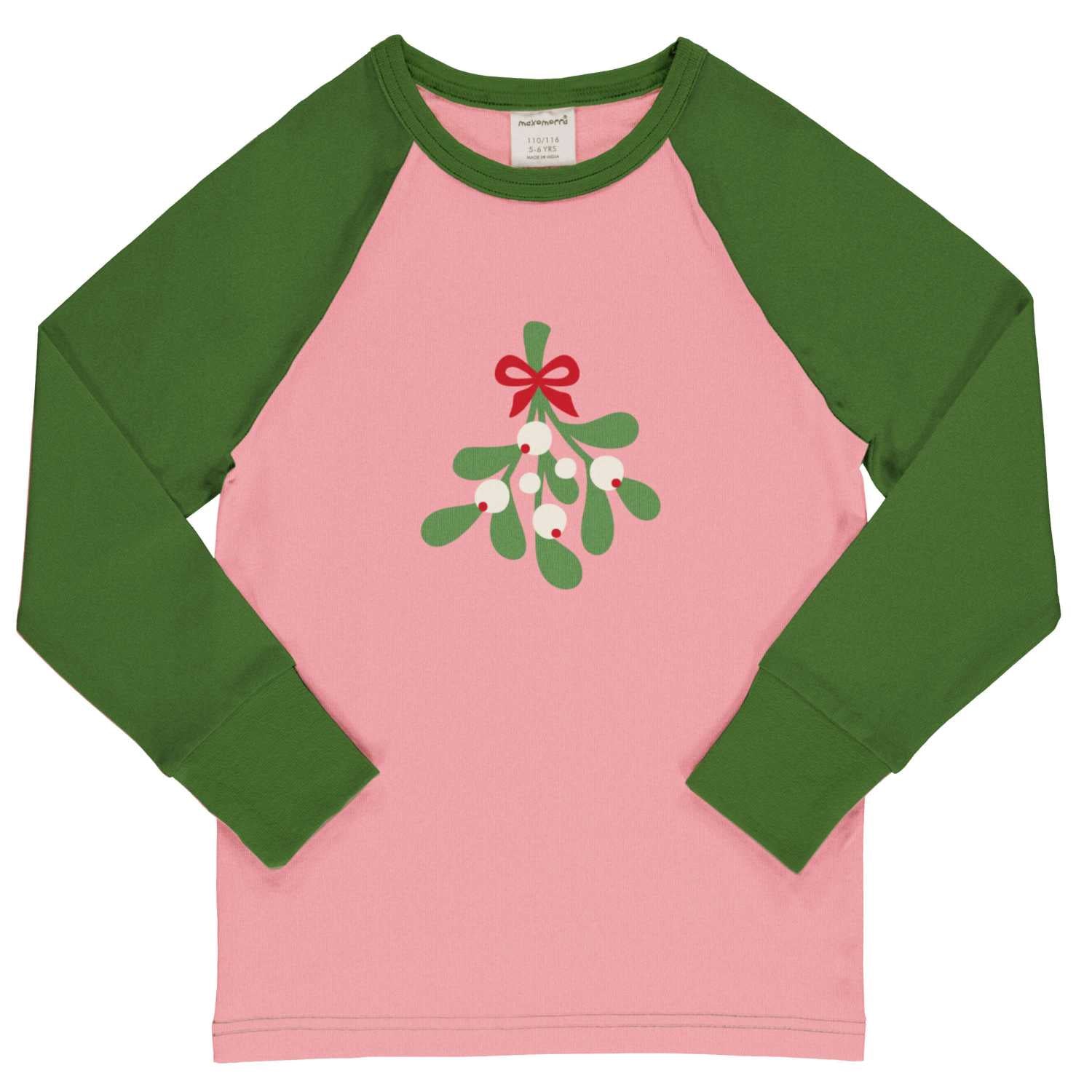 Maxomorra Mistletoe Ls Raglan Top Aw24 Clothing 3-4YRS / Pink,4-5YRS / Pink,5-6YRS / Pink,7-8YRS / Pink