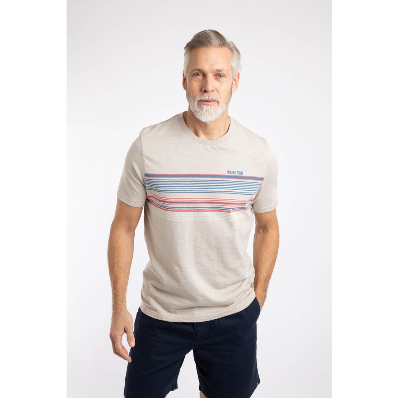 Weird Fish Mens Cody Stripe T-Shirt 204024 Eggshell