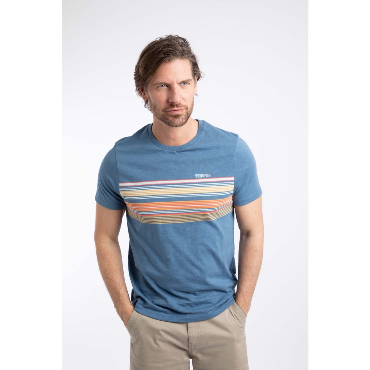 Weird Fish Mens Cody Stripe T-Shirt 204024 Washed Blue