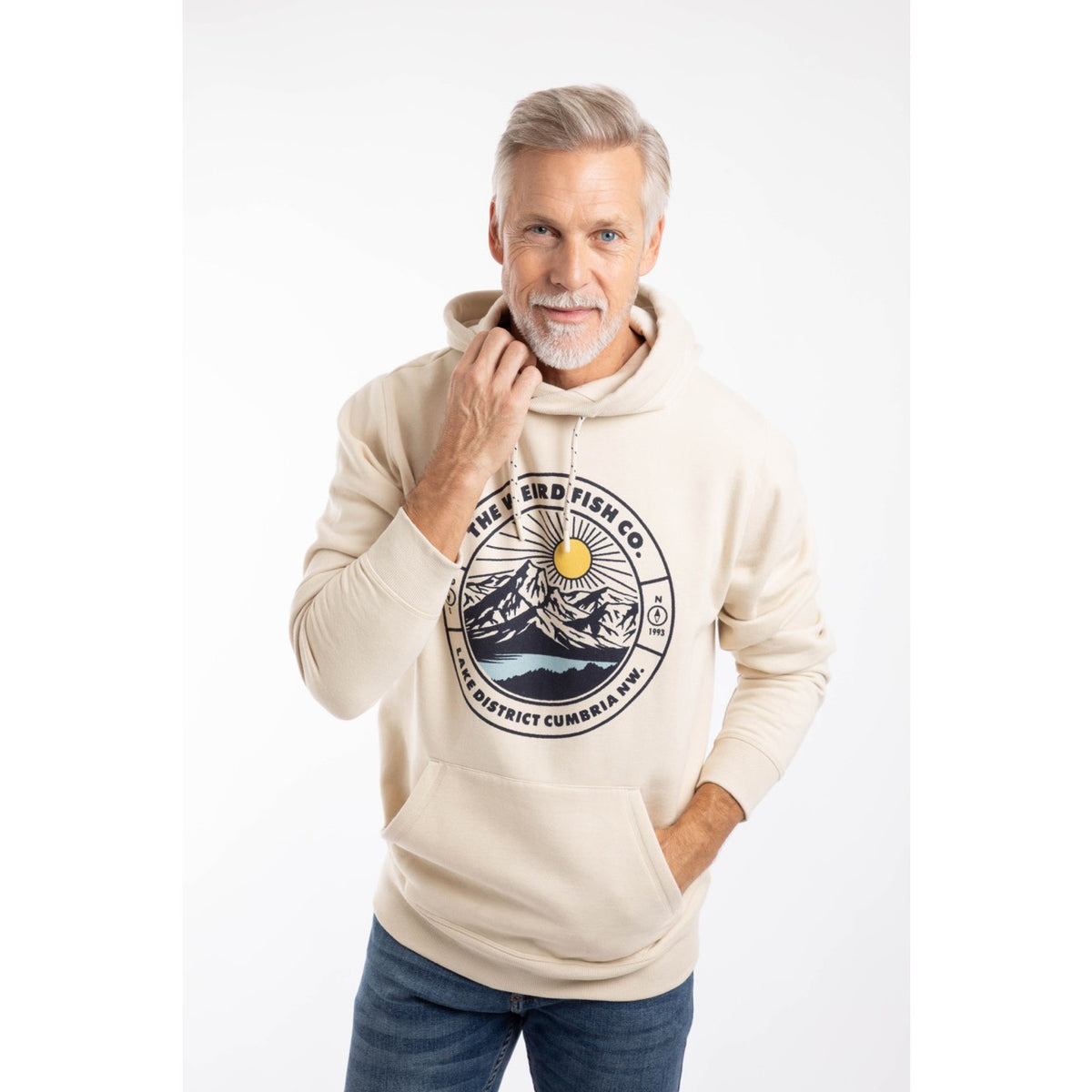 Weirdfish Mens Bryant Graphic Hoodie 204018 Eggshell