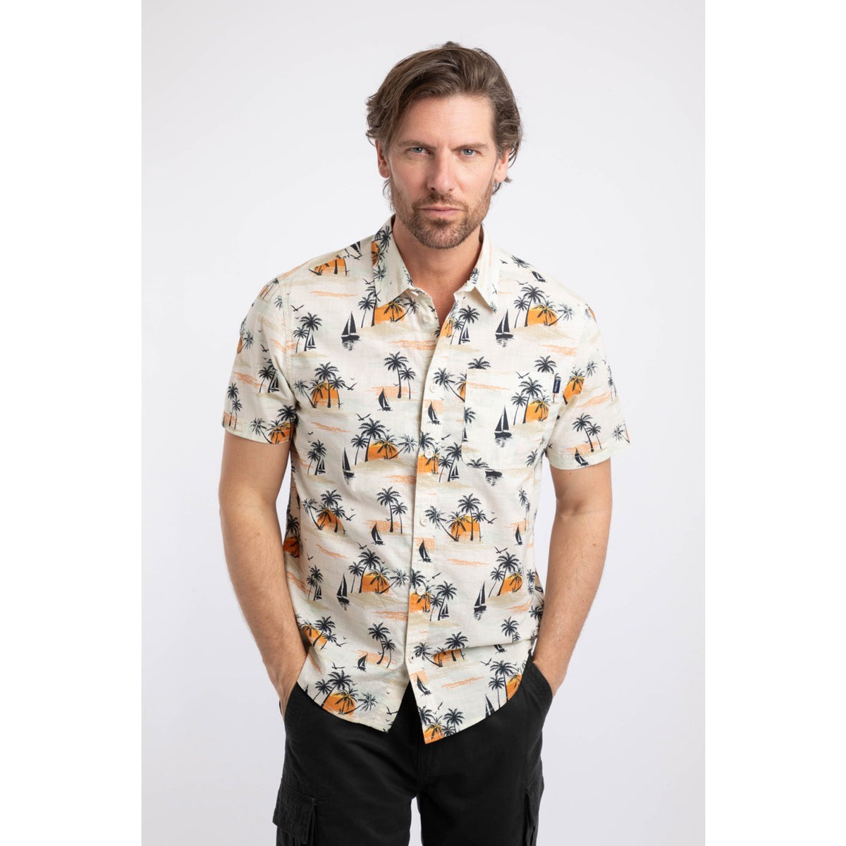 Weirdfish Mens Faraway Shirt 204025 Cream Palms