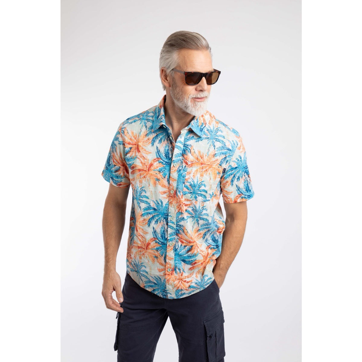 Weirdfish Mens Faraway Shirt 204025 Paprika Blue Palms