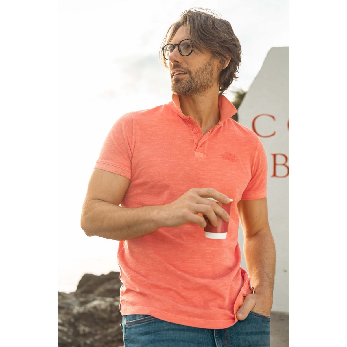 Weirdfish Mens Indy Polo Shirt 204016 Dark Coral