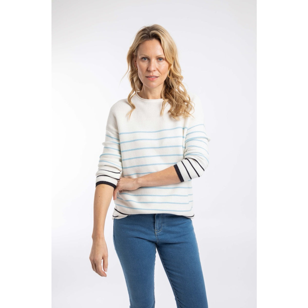 Weirdfish Women Sutton Stripe Jumper 204039 Cream Sky