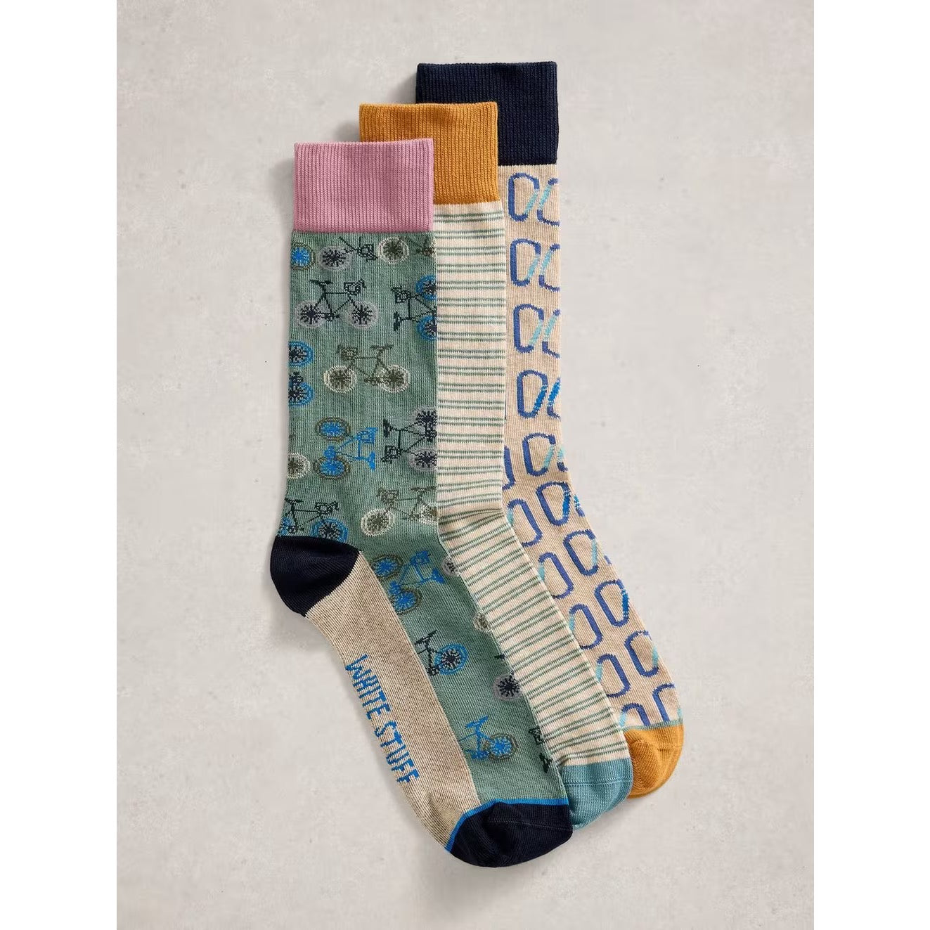 White Stuff Mens 3 Pack Bicycle Socks 445215 Clothing UK7-9 / Multi,UK10-12 / Multi