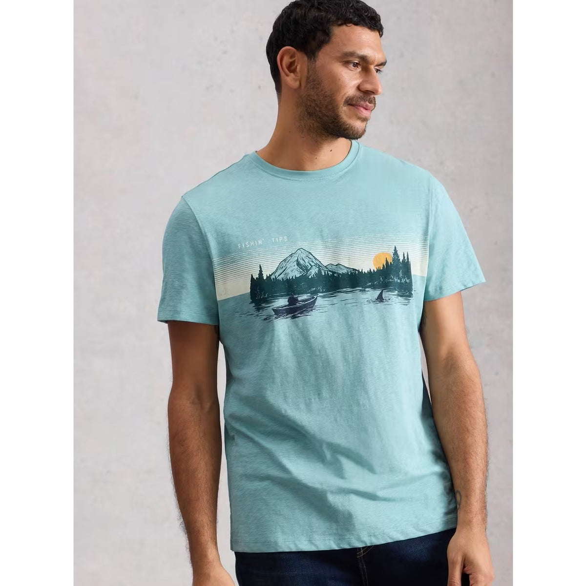 White Stuff Mens Abersoch Fishin Print T-Shirt 445304 Blue Clothing M / Blue,L / Blue,XL / Blue,XXL / Blue