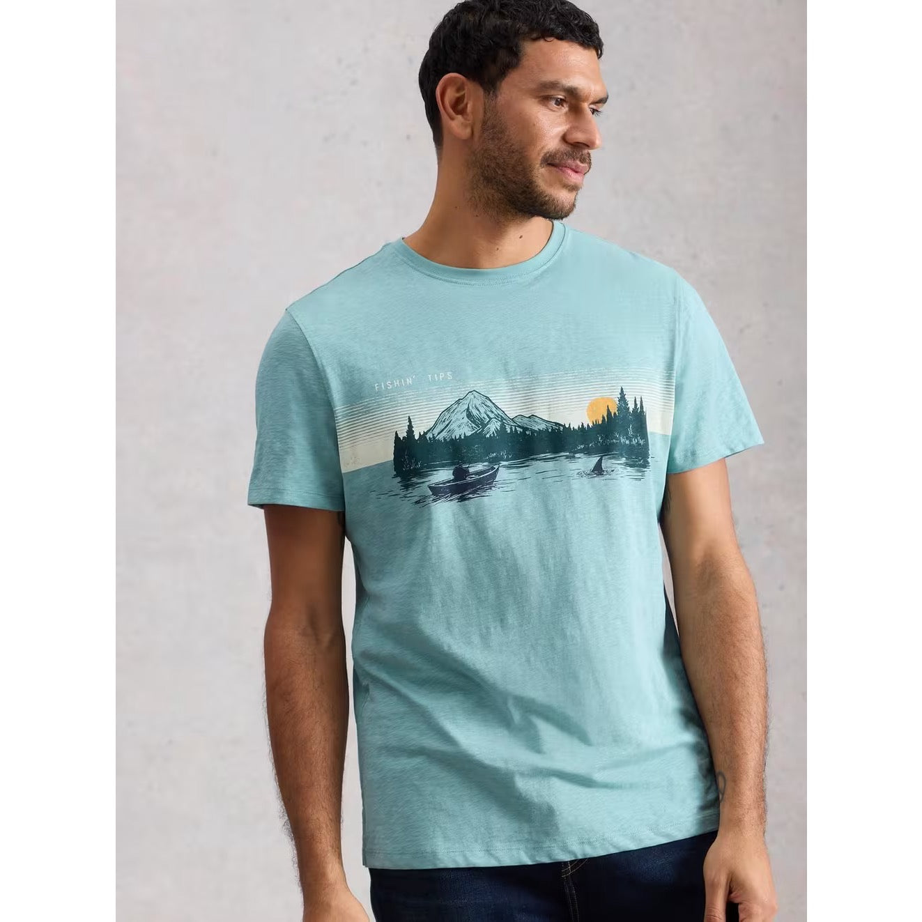 White Stuff Mens Abersoch Fishin Print T-Shirt 445304 Blue Clothing M / Blue,L / Blue,XL / Blue,XXL / Blue