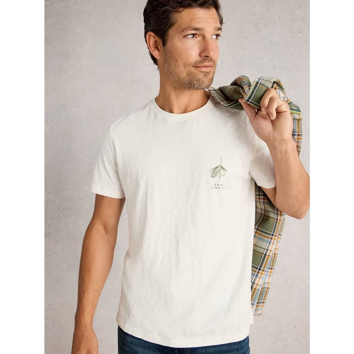 White Stuff Mens Abersoch Graphic T-Shirt 444250 Gone Fishing Clothing M / White,L / White,XL / White,XXL / White