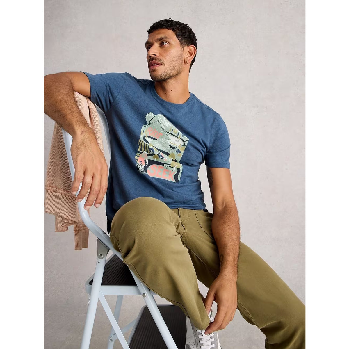 White Stuff Mens Abersoch Graphic T-Shirt Ride And Seek 444256 Clothing S / Blue,M / Blue,L / Blue,XL / Blue,XXL / Blue