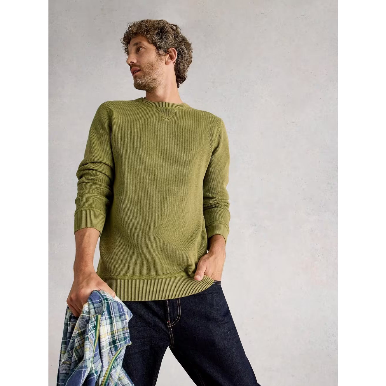 White Stuff Mens Attadale Crew Neck Jumper 444300 Khaki