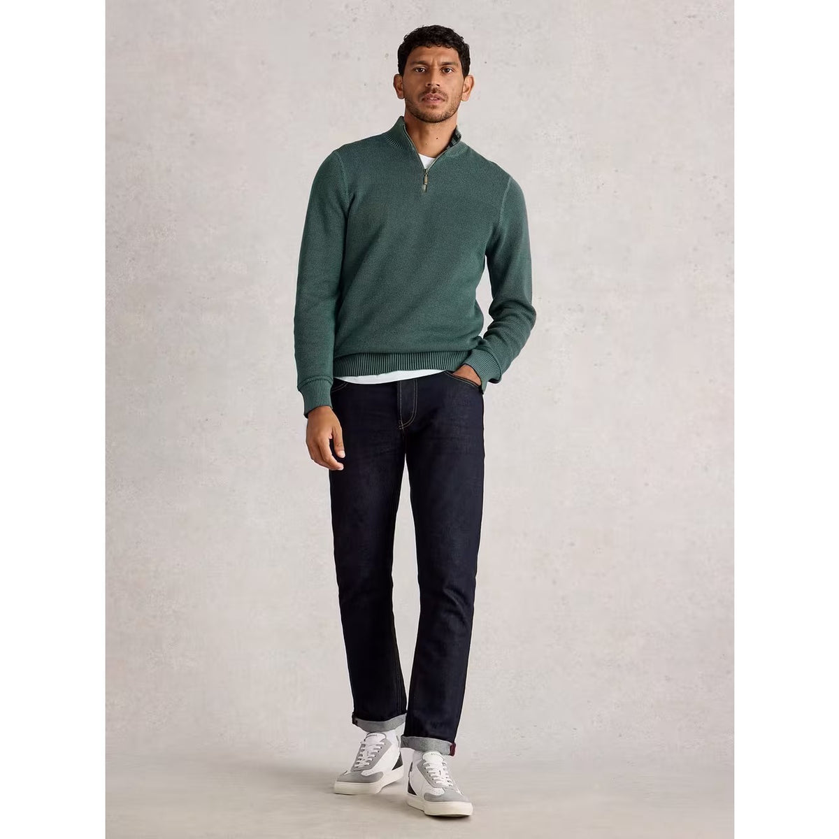 White Stuff Mens Attadale Quarter Zip 444301 Dark Green Clothing M / Green,L / Green,XL / Green,XXL / Green