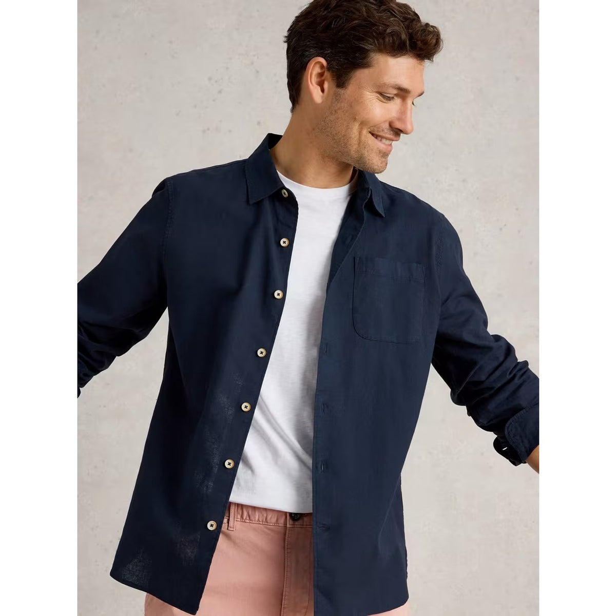 White Stuff Mens Ely Linen Shirt 443926 Dark Navy Clothing M / Navy,L / Navy,XL / Navy,XXL / Navy