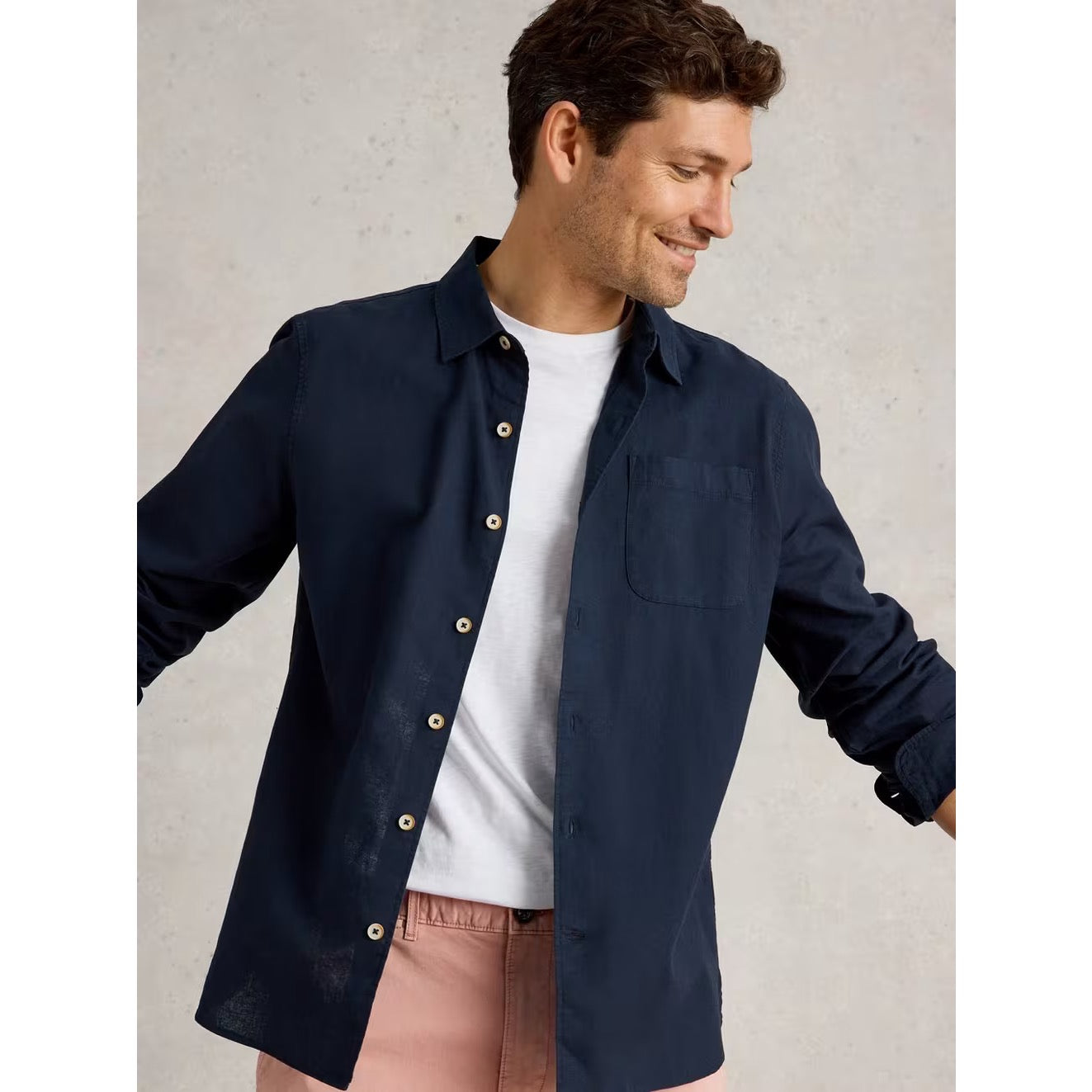 White Stuff Mens Ely Linen Shirt 443926 Dark Navy Clothing M / Navy,L / Navy,XL / Navy,XXL / Navy