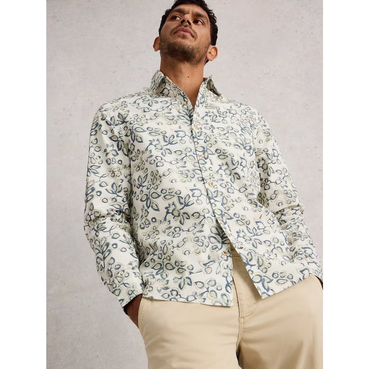 White Stuff Mens Finsbury Flower Print Shirt 444407 Natural Clothing M / Natural,L / Natural,XL / Natural,XXL / Natural