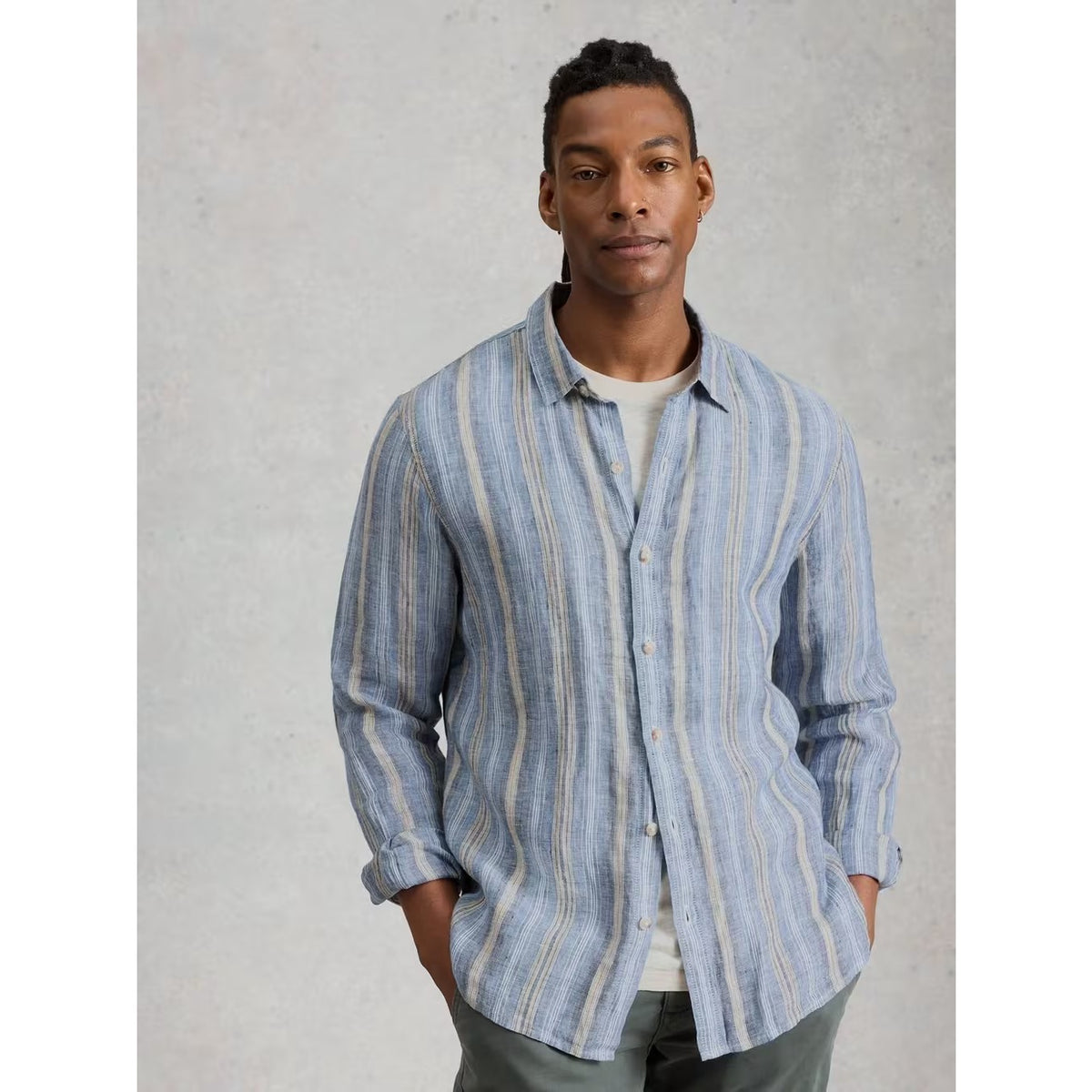 White Stuff Mens Keswick Stripe Linen Shirt 443545 Blue Clothing M / Blue,L / Blue,XL / Blue,XXL / Blue