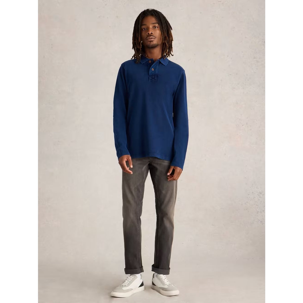 White Stuff Mens Long Sleeve Utility Polo Shirt 444412 Deep Blue Clothing M / Blue,L / Blue,XL / Blue,XXL / Blue